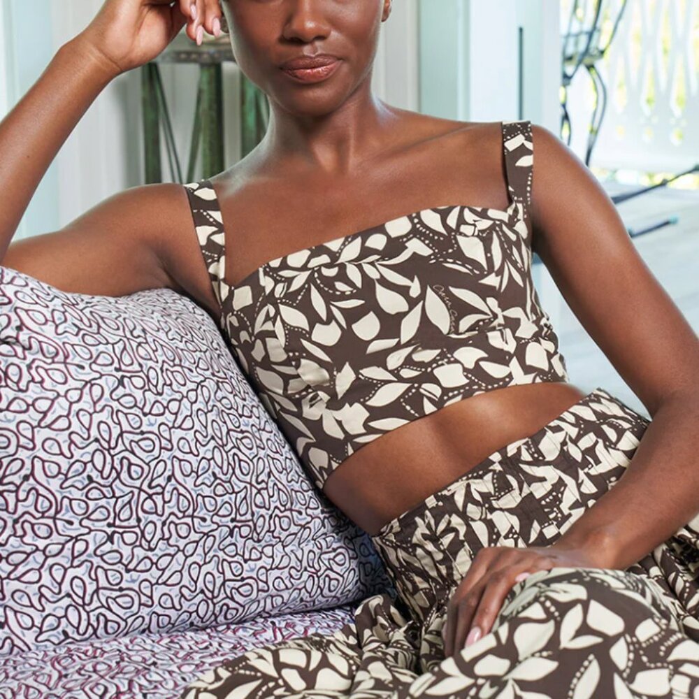 ✨ SALE Cara Cara Jill Cropped Top Small Mosaic Flora Soil Cotton Casual Cocktail